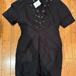 Sandro Black Eyelet Lace-Up Dress